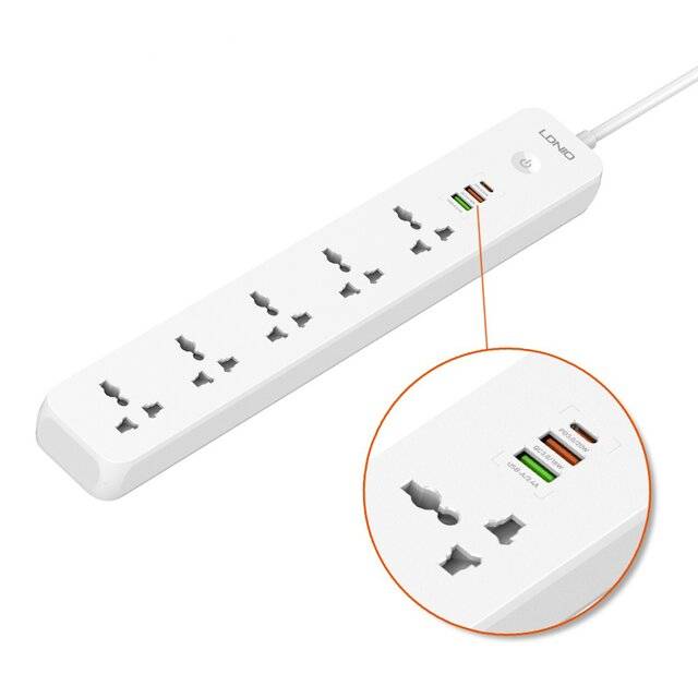 LDNIO SC5319 Multi Socket Extension Lead with 5 AC 3 USB Power Socket Plug Extender 2M