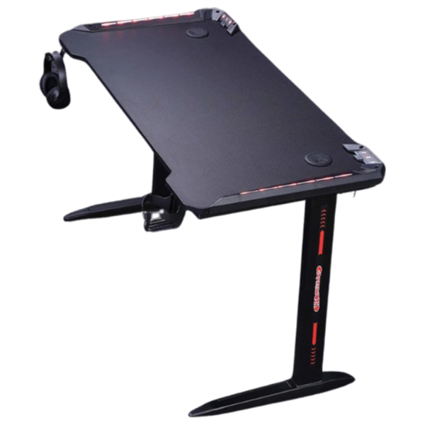 Gaming Desk D2111 - LED RGB Lights Along Edges - Cup Holder; Headset Stand - Black