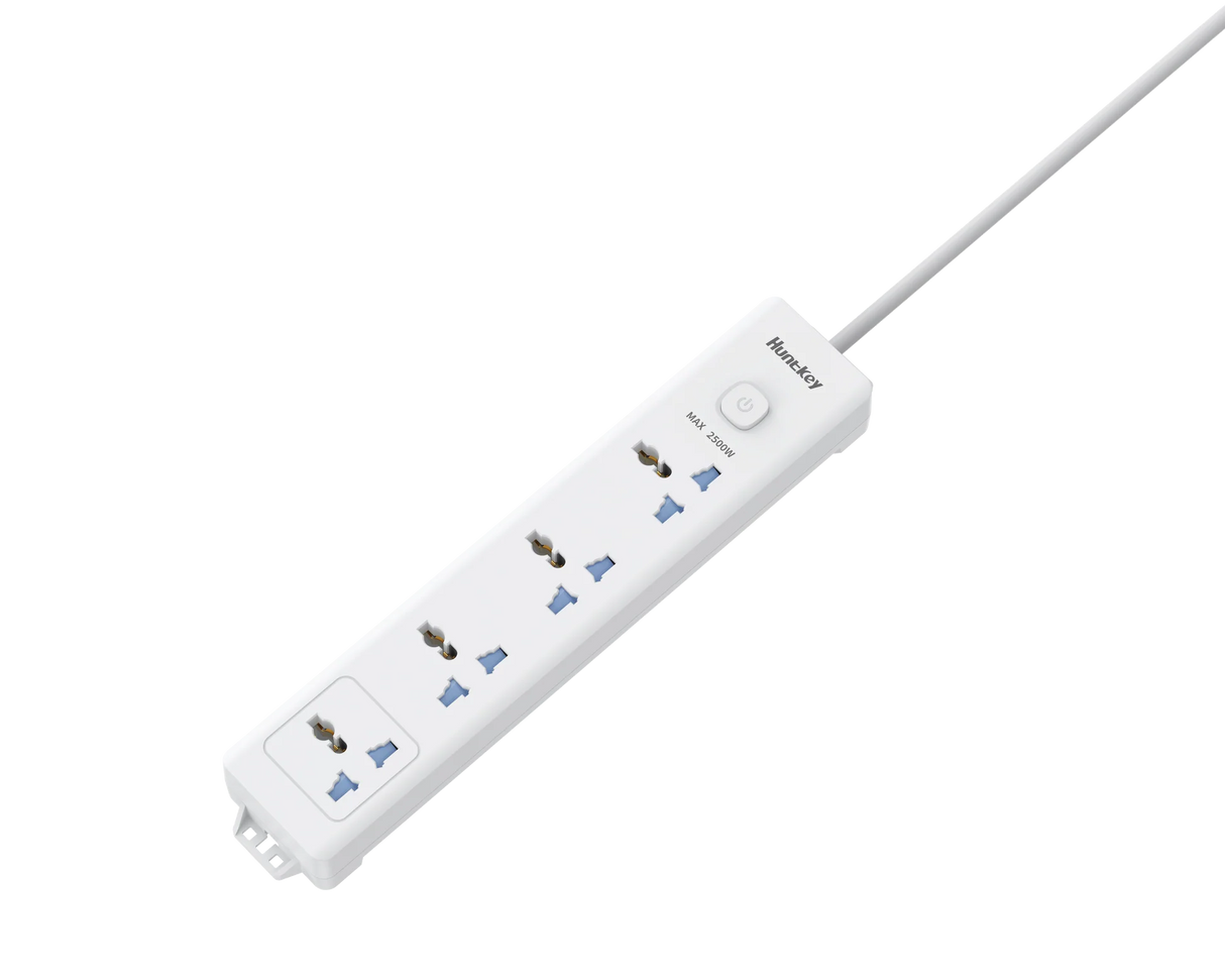 Huntkey DMB401 Power Strip, 4 Universal Sockets, 3M Heavy-Duty Extension Cable, 2500W Max Load, Flame-Retardant Build, Surge Protection, Wall Mount Design