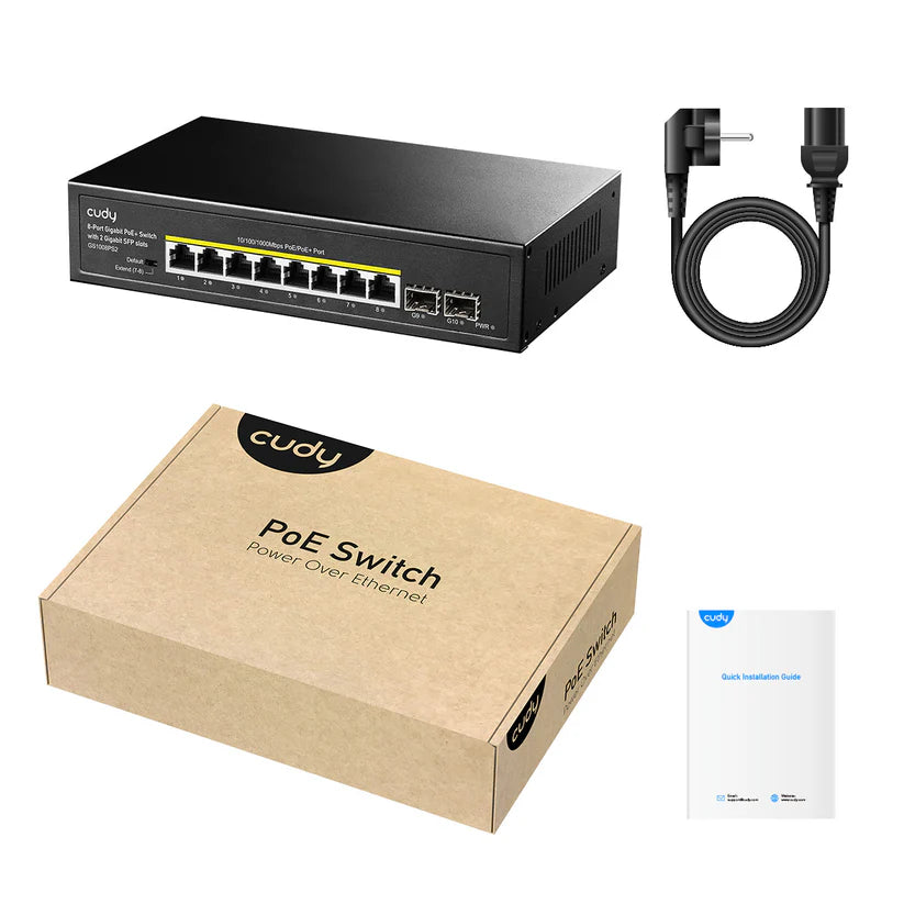 CUDY 8-GbE PoE Switch with 2 Uplink SFP GS1008PS2
