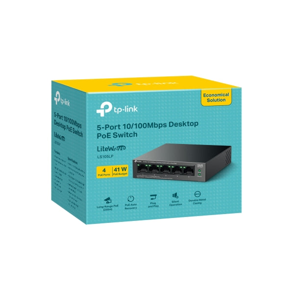 TP-Link TLS105LP 5-Port 10/100Mbps Desktop Switch with 4-Port PoE