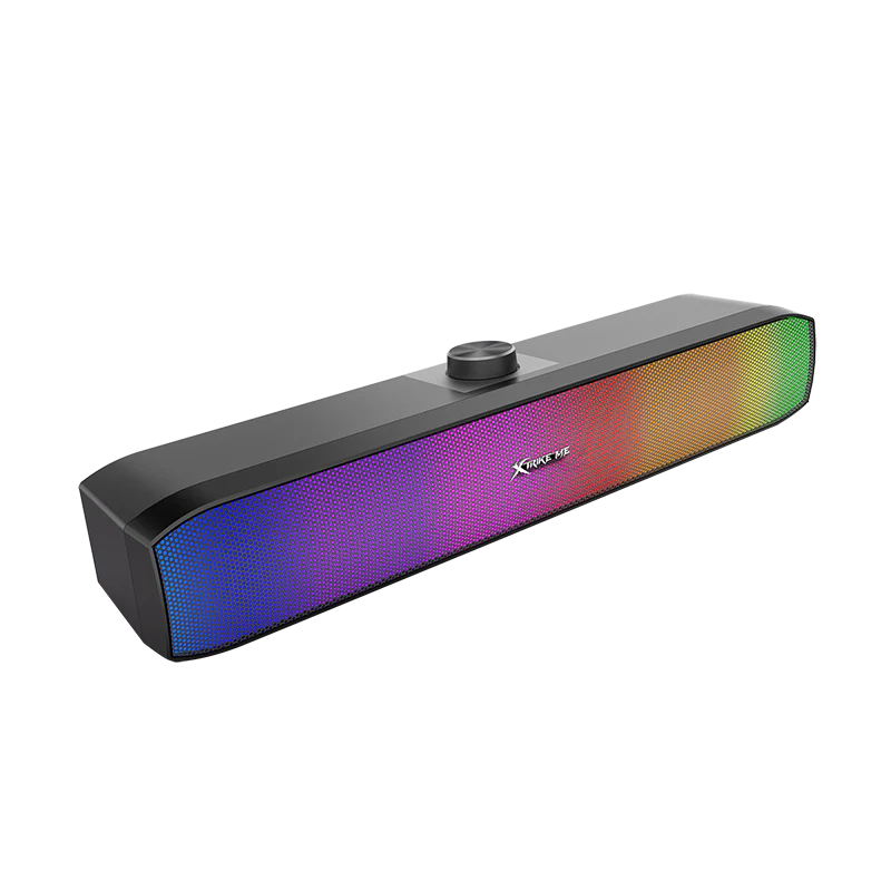 XTRIKE ME SK-605 Soundbar RGB Gaming Speaker USB2.0 Stereo sound bar – RGB Luminous -Volume Knob control – Wired USB Powered +3.5mm,for PC and Laptop, Home theatre | Black