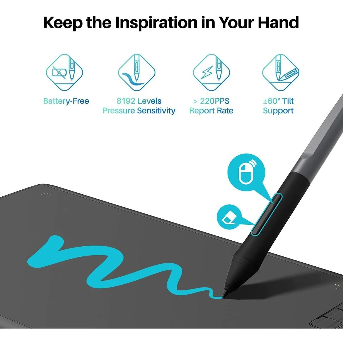 Huion Inspiroy H610X - Advanced Pen Tablet with 8192 Pressure Levels and USB-C Interface