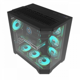 Aigo FT418 PRO ATX Mid-Tower Gaming Case with 7 ARGB Fans and Tempered Glass – Black