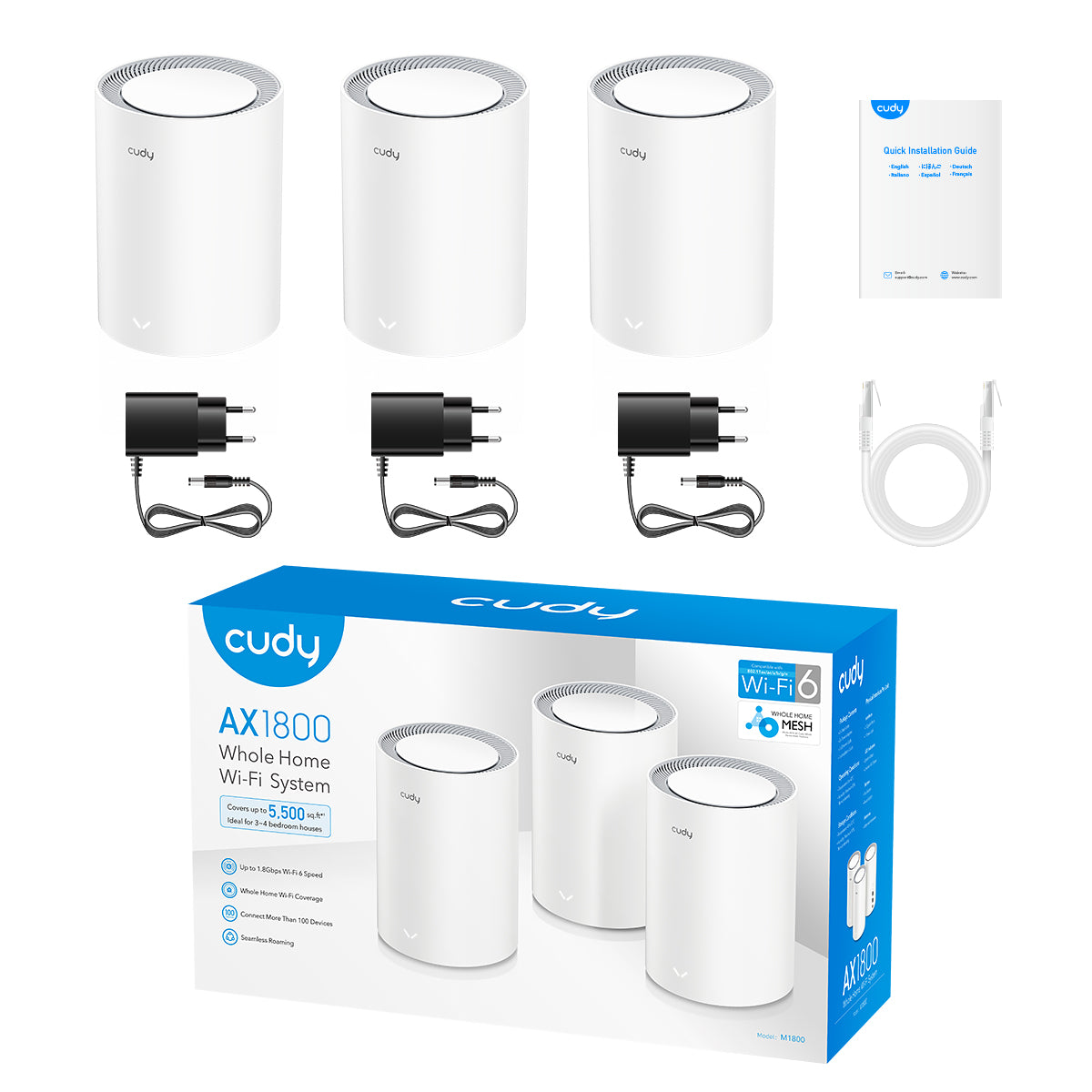 AX1800 Whole Home Mesh WiFi System, Model: M1800 3-Pack