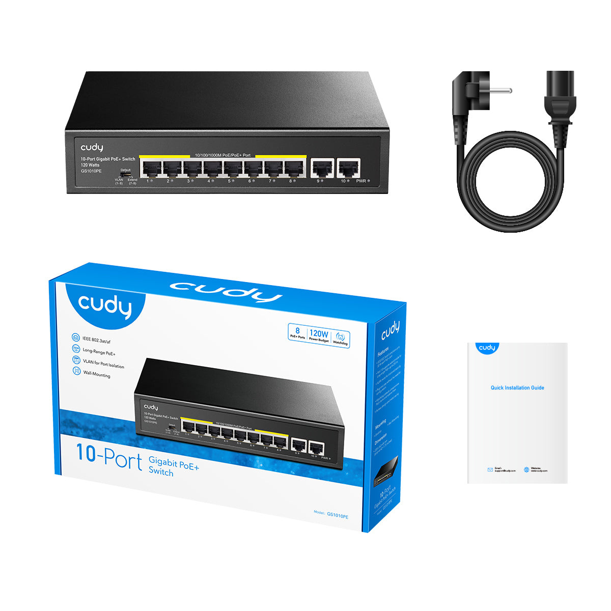 10-Port Gigabit PoE+ Switch, Model: GS1010PE