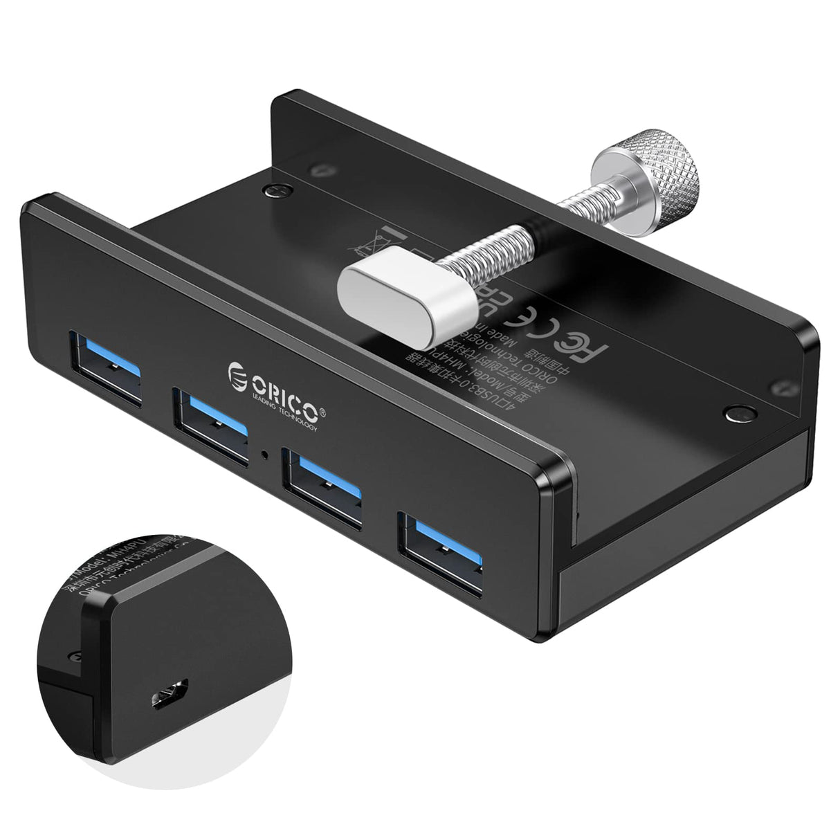 Aluminum Alloy 4 Port USB3.0 Clip-type HUB