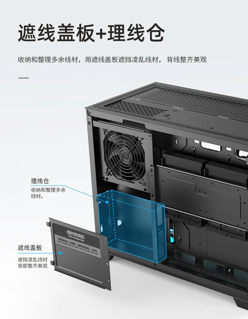 Huntkey F820 M-ATX Gaming PC Case, Tempered Glass, 360mm Cooling Support, High Airflow Design (No Fans Included)
