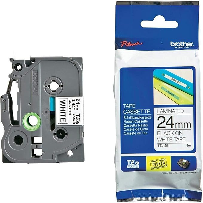Brother P-Touch 24mm Laminated Tape - Black on White