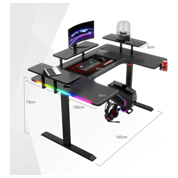 Gaming Desk P203 - DESK-GAMING - RGB lighting - Black
