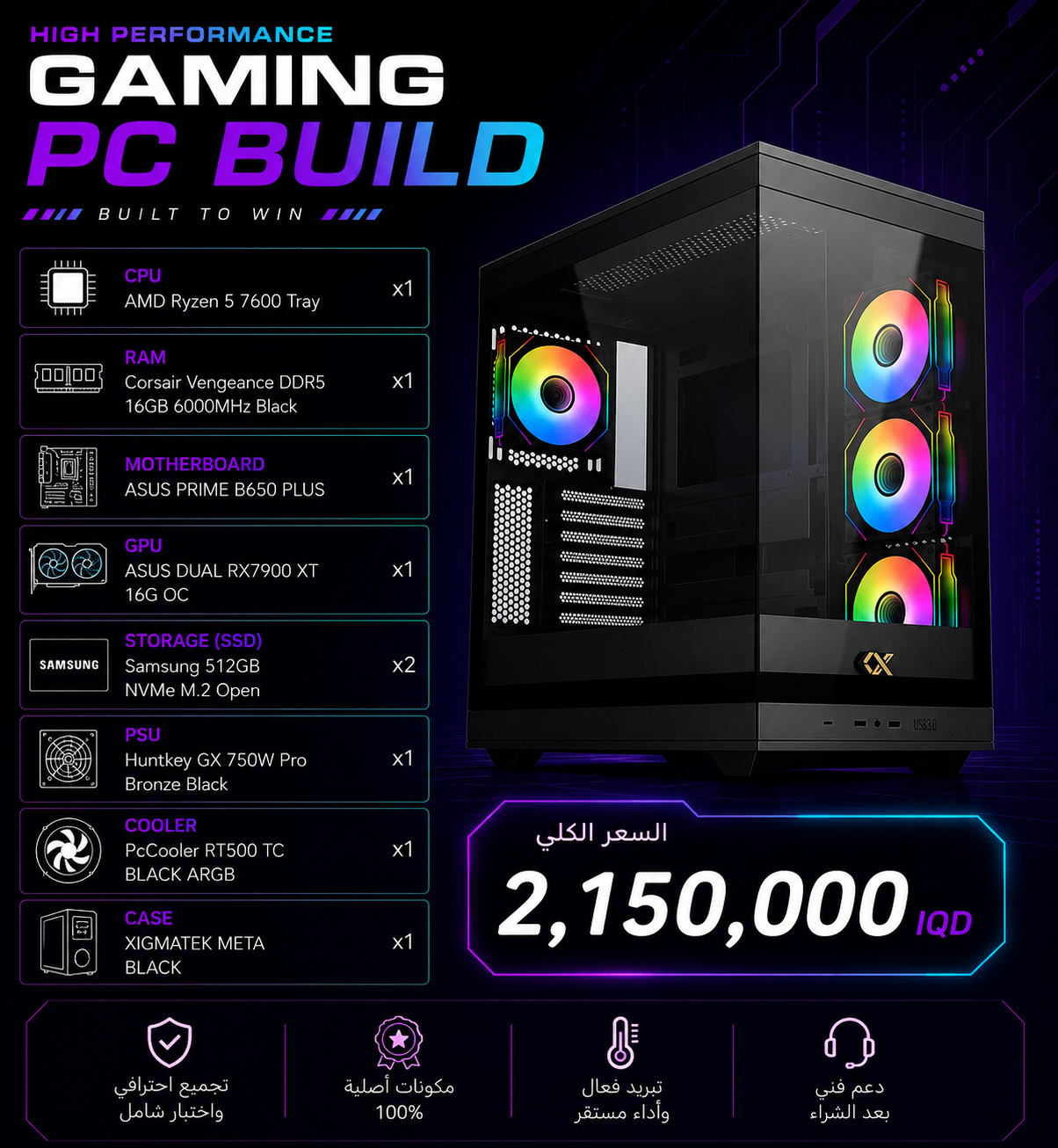 PC | AMD Ryzen 5 7600 | ASUS DUAL RX 7900 XT 16G | High Performance Gaming PC Build