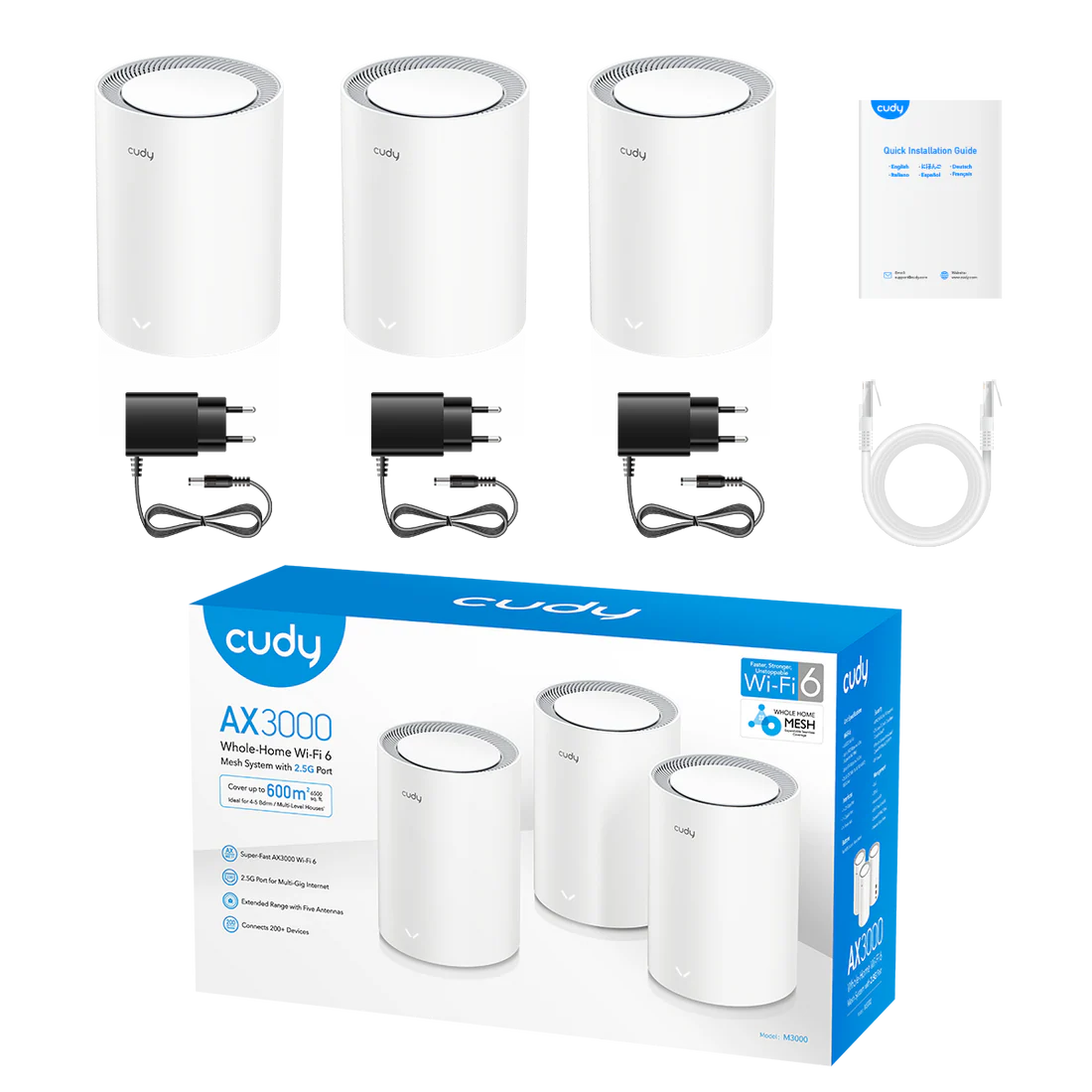 AX3000 2.5G Mesh Wi-Fi 6 System White M3000