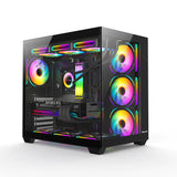Huntkey S980 Tornado Full View Gaming PC Case, ATX/M-ATX/Mini-ITX Support, Dual Tempered Glass Panels, 10 Fan Slots & 360mm Liquid Cooling Ready, 400mm GPU Compatible (Fans Not Included)