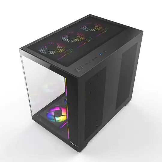 Huntkey S980 Tornado Full View Gaming PC Case, ATX/M-ATX/Mini-ITX Support, Dual Tempered Glass Panels, 10 Fan Slots & 360mm Liquid Cooling Ready, 400mm GPU Compatible (Fans Not Included)
