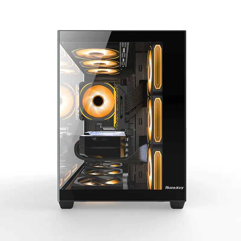 Huntkey S980 Tornado Full View Gaming PC Case, ATX/M-ATX/Mini-ITX Support, Dual Tempered Glass Panels, 10 Fan Slots & 360mm Liquid Cooling Ready, 400mm GPU Compatible (Fans Not Included)