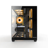 Huntkey S980 Tornado Full View Gaming PC Case, ATX/M-ATX/Mini-ITX Support, Dual Tempered Glass Panels, 10 Fan Slots & 360mm Liquid Cooling Ready, 400mm GPU Compatible (Fans Not Included)