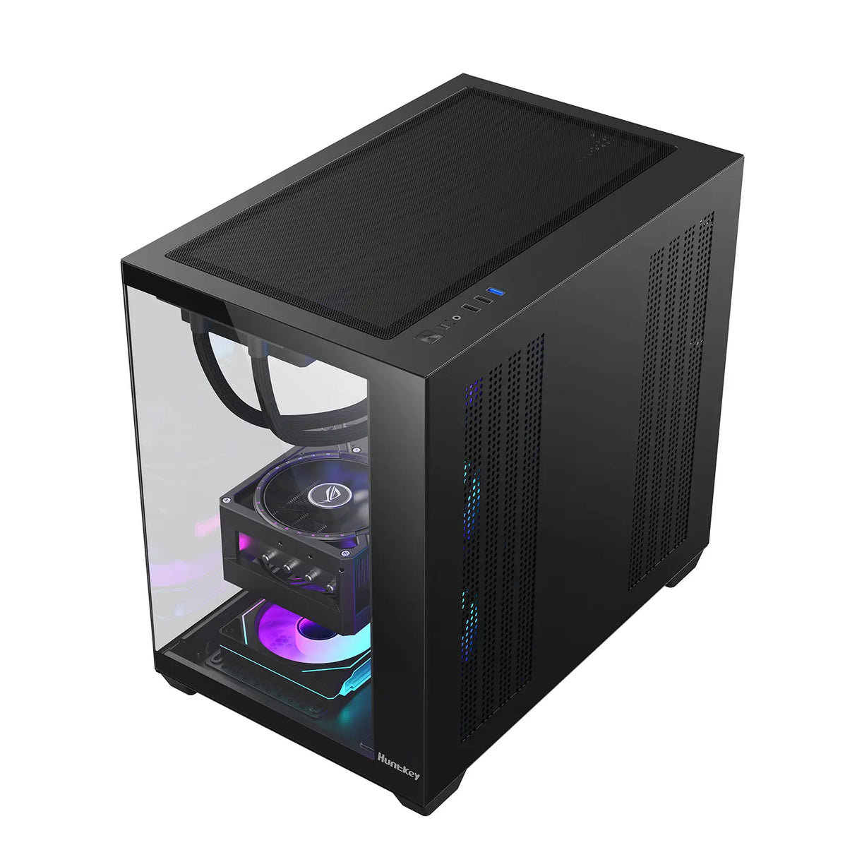 Huntkey S970 Max Storm Blizzard Edition Gaming PC Case, Full View Triple Tempered Glass, ATX/M-ATX/Mini-ITX Support, Up to 10 Fans & 360mm Liquid Cooling, 400mm GPU Clearance (Fans Not Included)