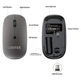 UNITEK SlimTrack Wireless Optical Mouse, 2.4GHz 1600 DPI Silent Click Ergonomic Design, USB Plug T060A
