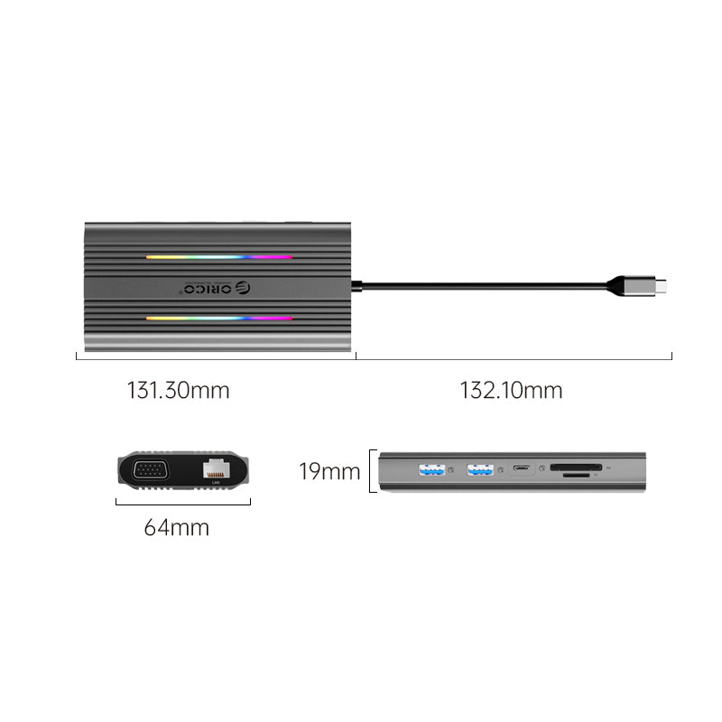 ORICO XDR-X2 Type-C 12 in 1 RGB Docking Station