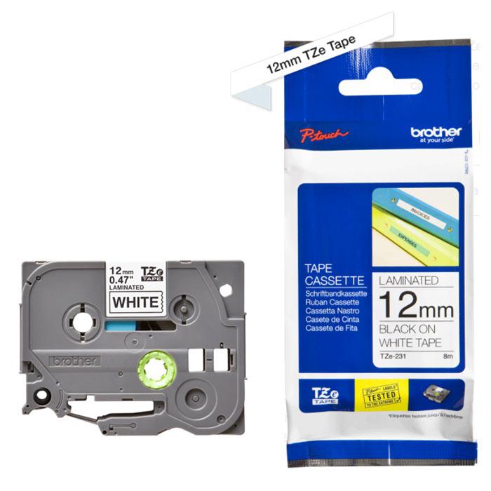 Brother 12mm Black on white tape for P-touch Label Printers
