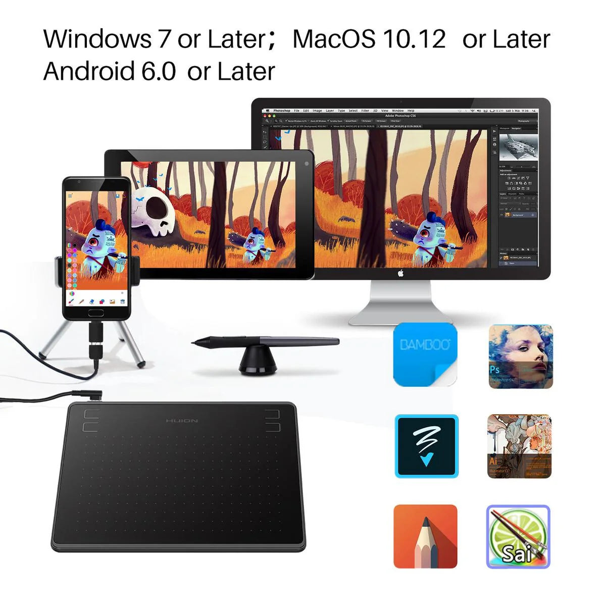 Huion HS64 Graphic Pen Tablet with 4 Programmable Express Keys