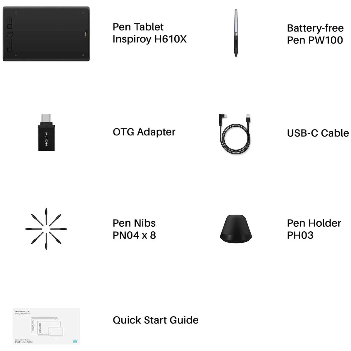 Huion Inspiroy H610X - Advanced Pen Tablet with 8192 Pressure Levels and USB-C Interface