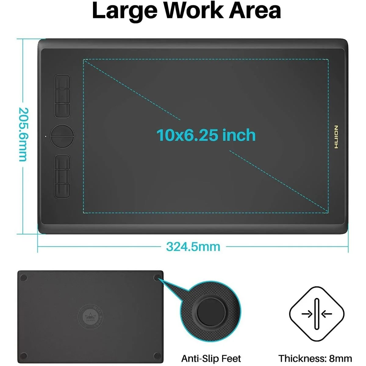 Huion Inspiroy H610X - Advanced Pen Tablet with 8192 Pressure Levels and USB-C Interface