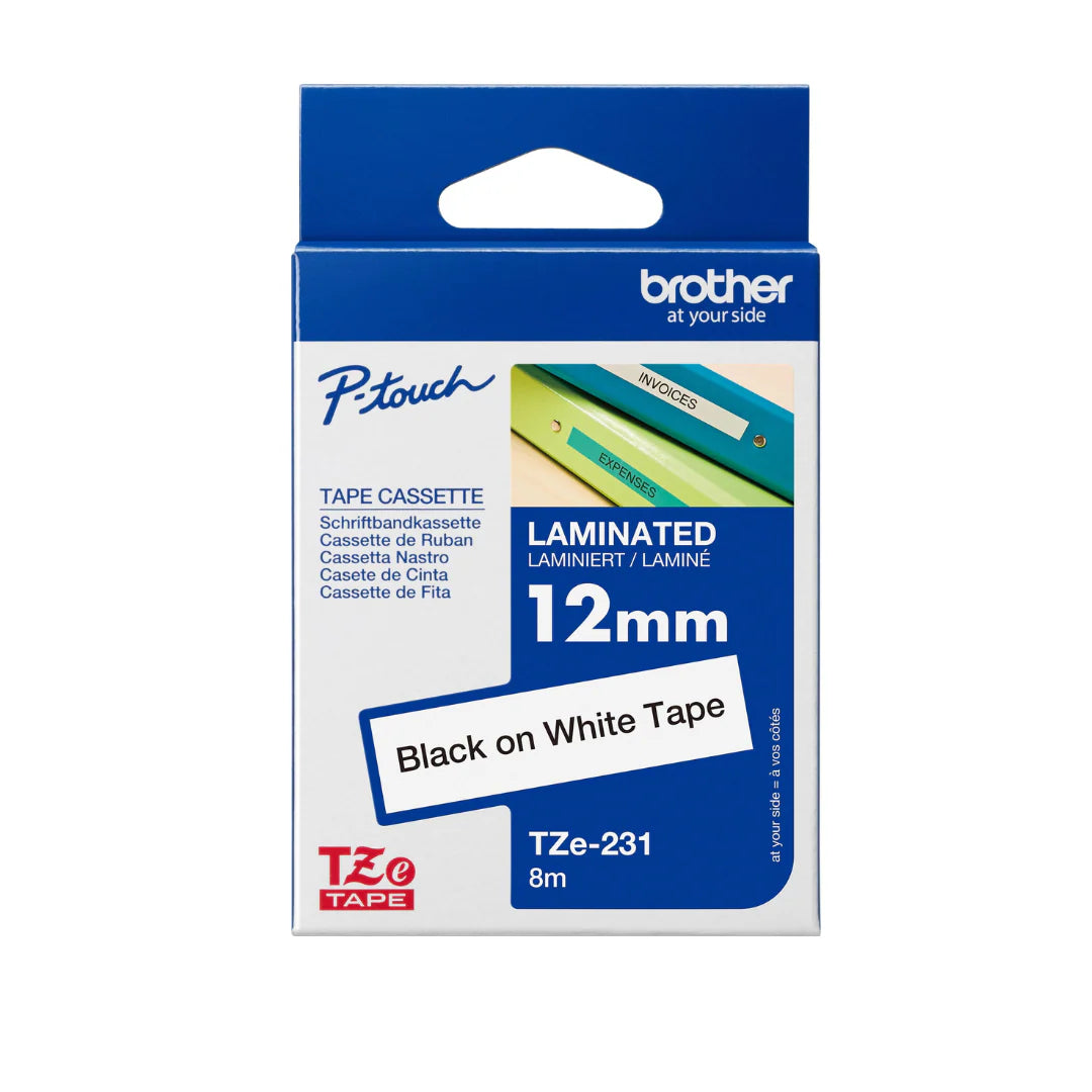Brother 12mm Black on white tape for P-touch Label Printers