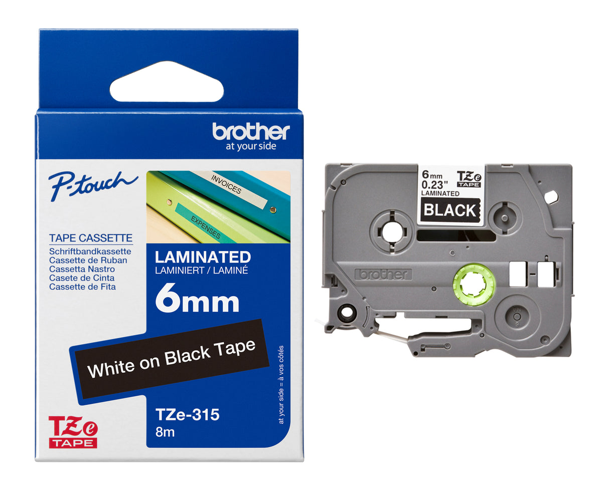 Brother P-Touch 6mm Laminated Tape - Black on White